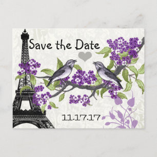 Effiel Tower  Love Bird Save the Date Aankondigingskaart