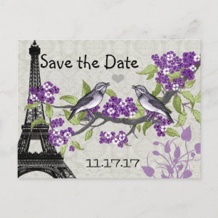 Effiel Tower Love Bird Save the Date Aankondigingskaart