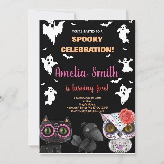 Éffrayant Black Halloween Invitations d'anniversai (Devant)