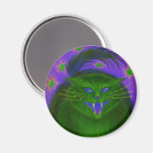 Effrayant Chat Green frigo aimant rond (Recto/Verso)