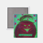 Effrayant chat rouge 'MEEEOOOWWW!' aimant frigo (Recto/Verso)