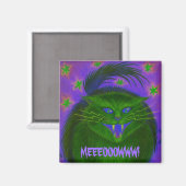 Effrayant chat vert 'MEEEOOOWWW!' aimant frigo (Recto/Verso)