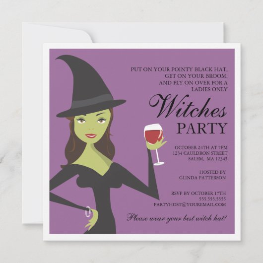 Éffrayant Chic Witch Party Halloween Invitation (Devant)
