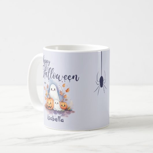 Éffrayant Citrouille d'Halloween Ghost Spider Mug (Devant gauche)