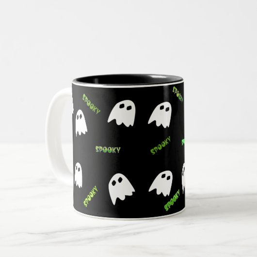 éffrayant fantôme d'Halloween à deux tons café Mug (Devant gauche)