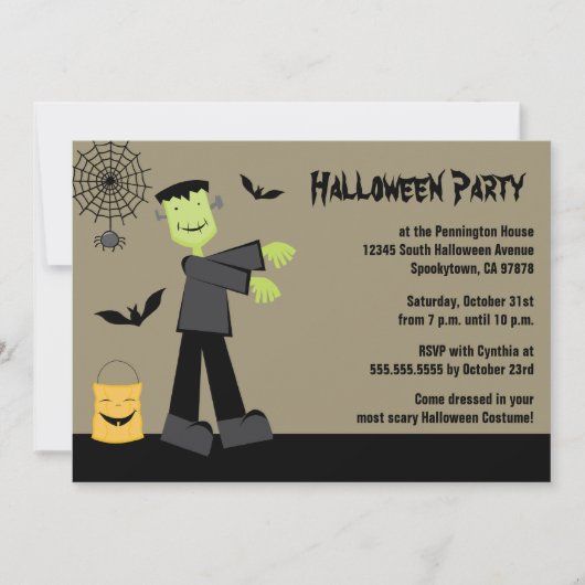 Éffrayant frankenstein bat halloween invitation (Devant)