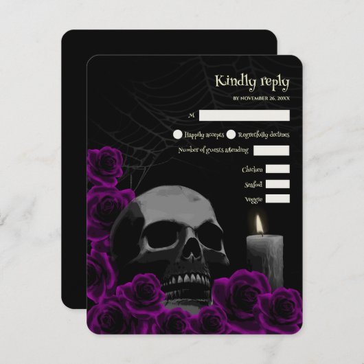 Éffrayant gothique Halloween Mariage RSVP Rose vio (Devant / Derrière)