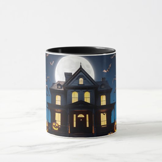 Éffrayant Halloween Maison hantée Mug avec Pleine (Centre)