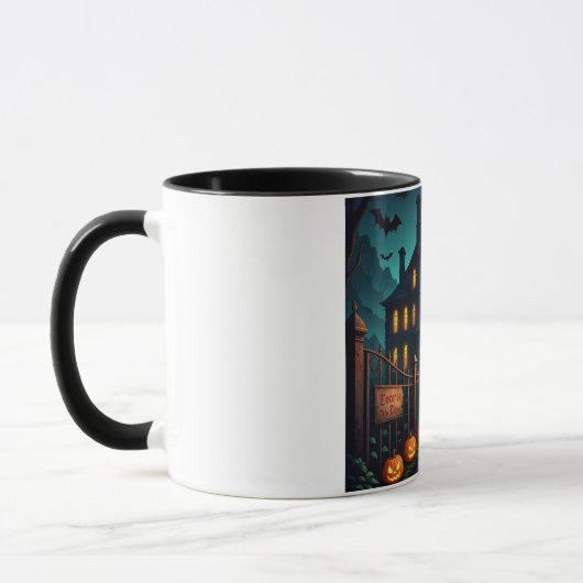 Éffrayant Haunted House & Bats Halloween Mug (Gauche)