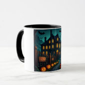 Éffrayant Haunted House & Bats Halloween Mug (Devant gauche)