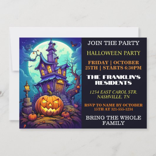 Éffrayant Haunted House Halloween Invitations de l (Devant)