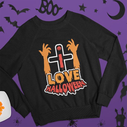 Éffrayant J'aime Halloween Zombie Sweatshirt mains