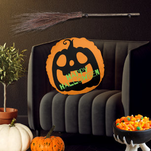 Éffrayant Joyeux Citrouille Halloween Coussin rond