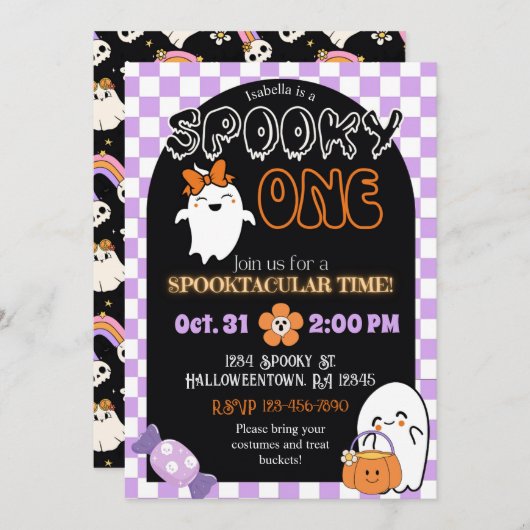 Éffrayant One, Retro Thème 1er Invitation annivers (Devant / Derrière)