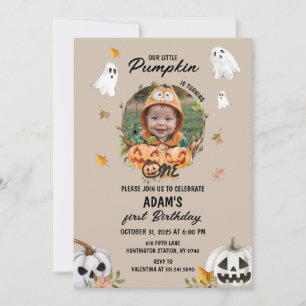 Éffrayant Petit Citrouille Invitation photo Annive