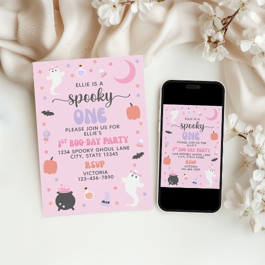 Éffrayant rose 1er anniversaire Invitation