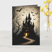Éffrayant Shadow Halloween Castle Cartes de voeux (Fleur jaune)