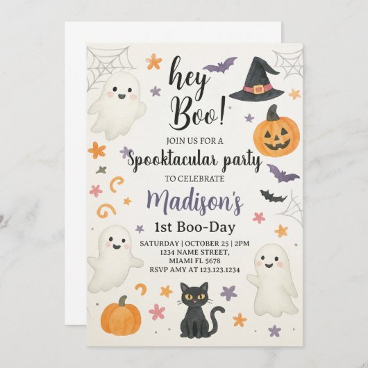 Éffrayante mignonne 1er anniversaire Invitation |  (Devant / Derrière)