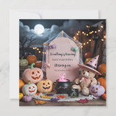 Éffrayante mignonne fille Halloween Faire-part de (Devant)