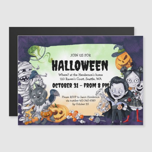 Éffrayante Mignonne Halloween Party Invitation mag (Devant / Derrière)