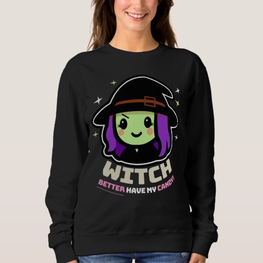 Éffrayante sorcière Kawaii Halloween Sweatshirt (Devant)