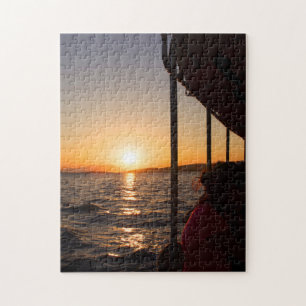 Egeïsche levensstijl op boot bij zonsondergang in legpuzzel