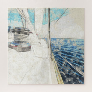 Egeïsche Zeilboot Schets Jigsaw Puzzel – Nautisch