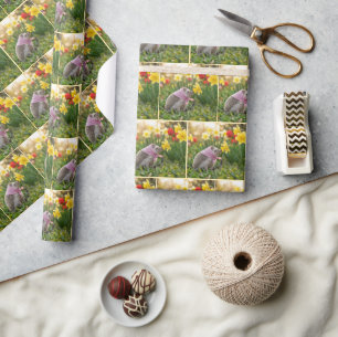 Egel die een gele narcis besnuffelt cadeaupapier