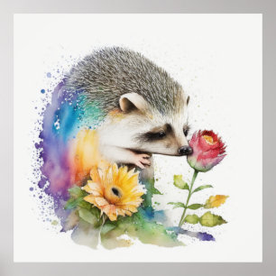 Egel die een rode roos ruikt poster