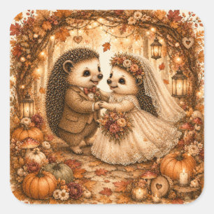 Egel Eerste Dans Herfst Bruiloft Vierkante Sticker