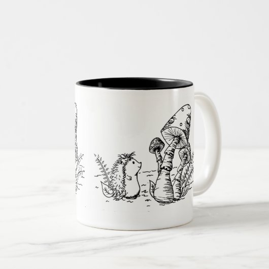 Egel en paddenstoel KunstMok Tweekleurige Koffiemok (Voorkant rechts)