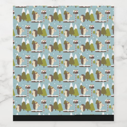 Egel en witte kerst wijn etiket (Enkel label)