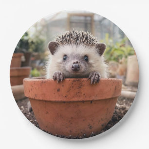 Egel in een Aarden Bloempot Papieren Bordje