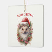 Egel in een Santa Hat Red Poinsettia Kerstmis Keramisch Ornament (Links)