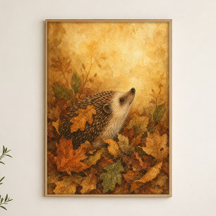 Egel in herfstbladeren Aquarel Poster