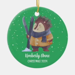 Egel Kerstmis Snowy Winter Holiday Keramisch Ornament