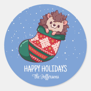 Egel Kerstmis Snowy Winter Holiday Ronde Sticker
