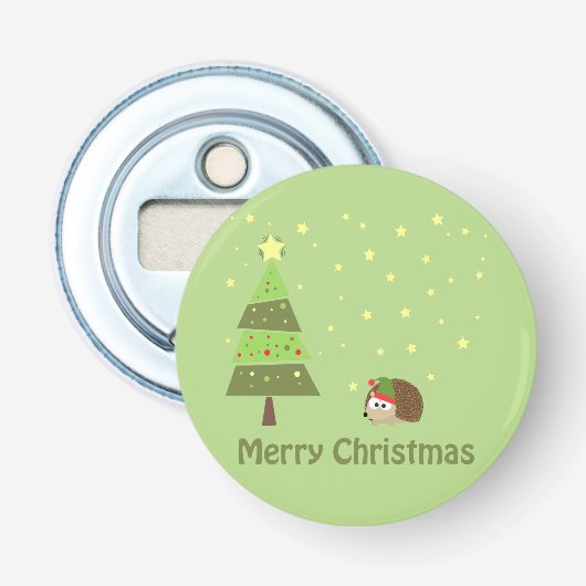 Egel-kerstscène Button Flesopener (Voorkant)