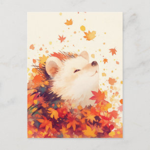 Egel lacht in herfst esdoornblad briefkaart