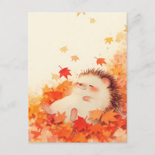 Egel Liggend in Herfst Esdoornbladeren Briefkaart