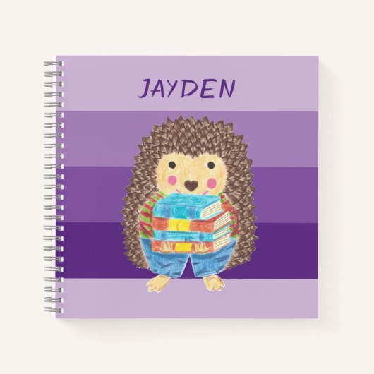 Egel met boeken kind paars notitieboek (Voorkant)