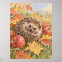 Egel met herfstbladeren en appels Boslandschap Ar