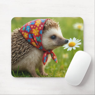Egel met hoofddoek die een madeliefje besnuffelt muismat