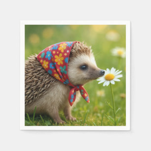 Egel met hoofddoek die een madeliefje besnuffelt servet