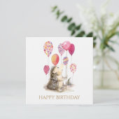 Egel met roze ballonnen Happy Birthday (Staand voorkant)