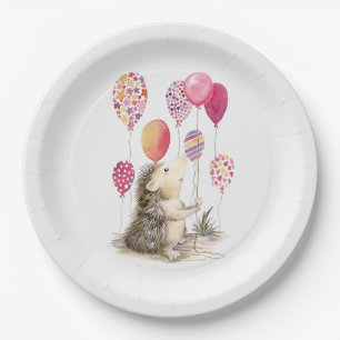 Egel met roze ballonnen  papieren bordje