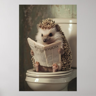 Egel op Toilet Print, Grappige Badkamer AI Kunst Poster