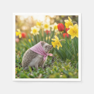 Egel Snuffelt aan een Gele Narcis Servet