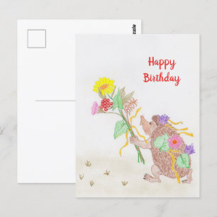 Egels en bloemenboeket briefkaart