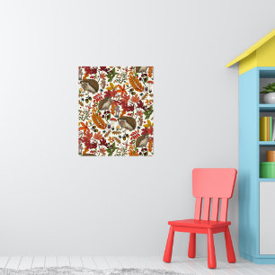 Egels en herfst bosflora op ivoor poster